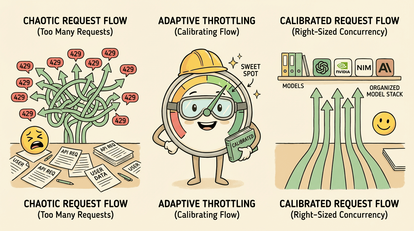 From chaotic request flow to calibrated concurrency via adaptive throttling